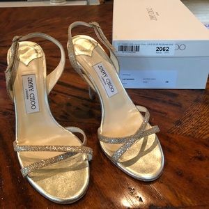 Jimmy Choo Ingrid Glitter Gold Slingbacks